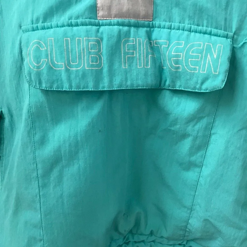 Vintage 90s C&A Club Fifteen Teal Blue Grey Puffy Half Zip Pullover XL Green - Image 7