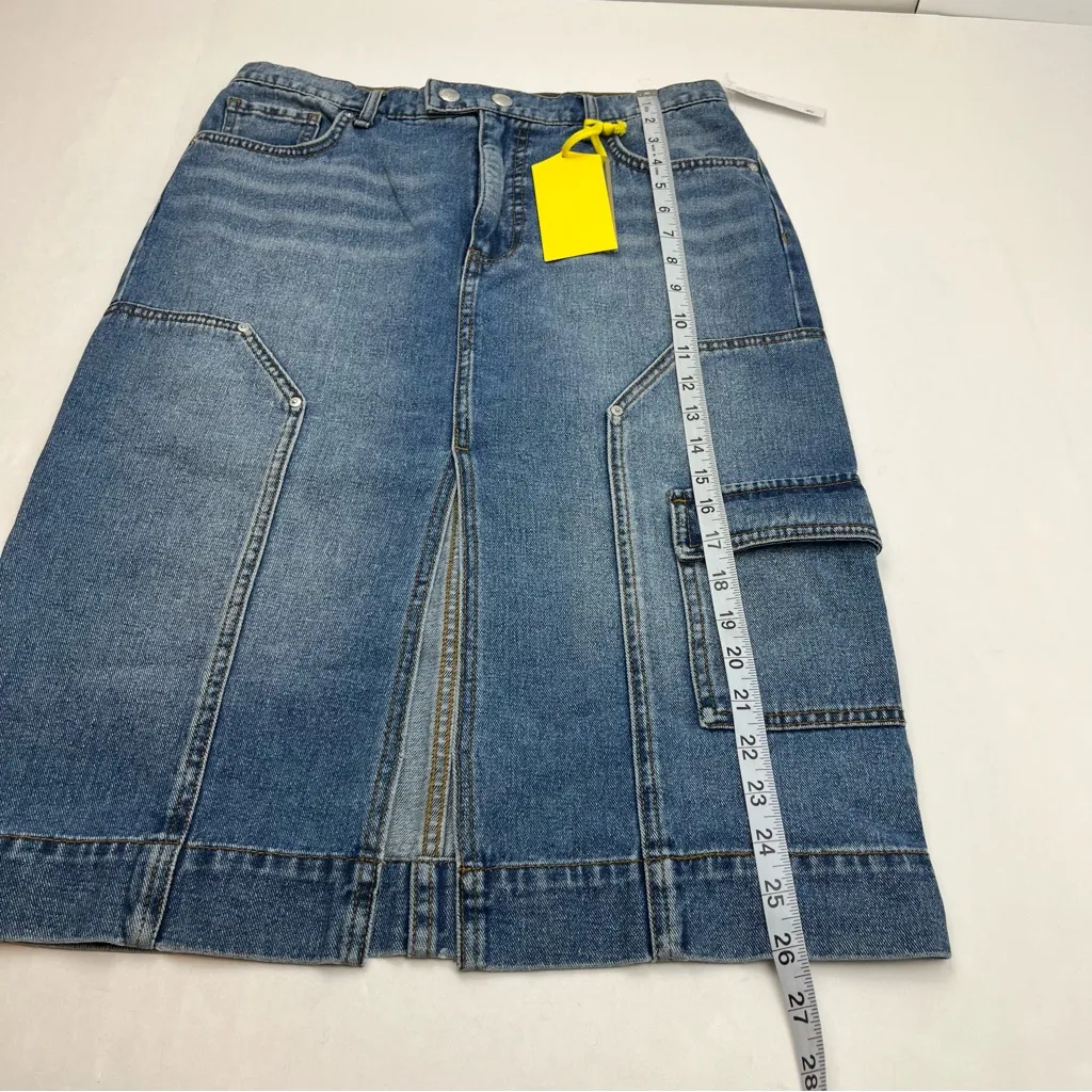 CIRCUS NY Carpenter Cargo‎ Denim Midi Skirt Womens Size 26 Side Show Blue NEW - Image 11