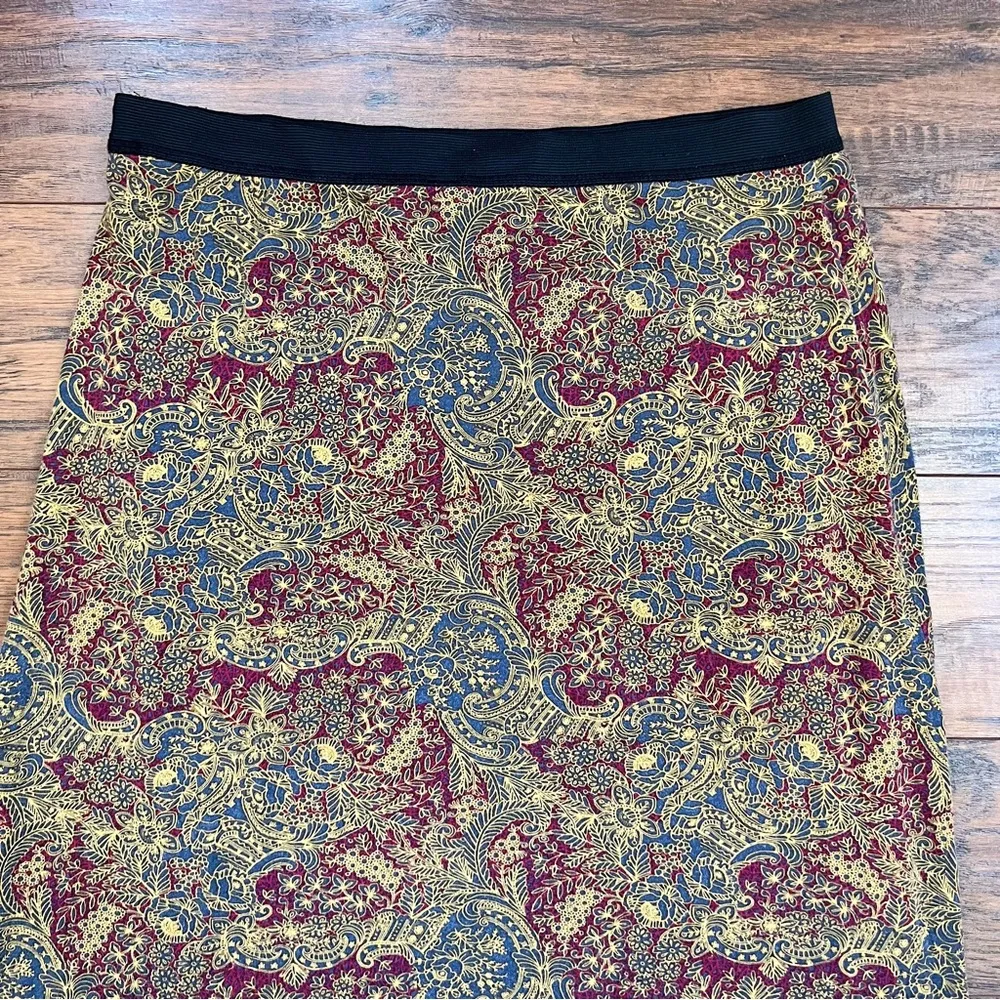 Free People • Sashaying Maxi Skirt paisley print jersey knit maroon gold blue - Image 10
