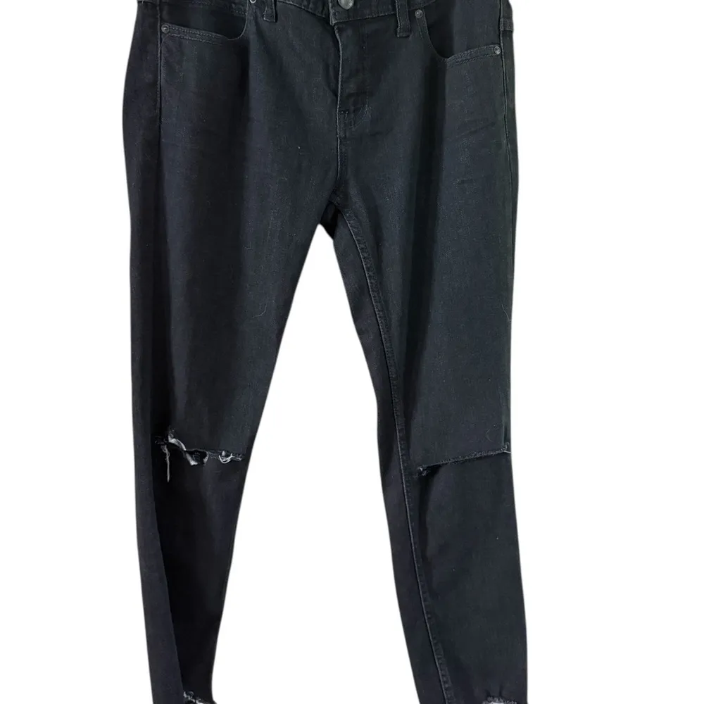 Free People Black Ribbed Straight Leg Jeans - Image 5