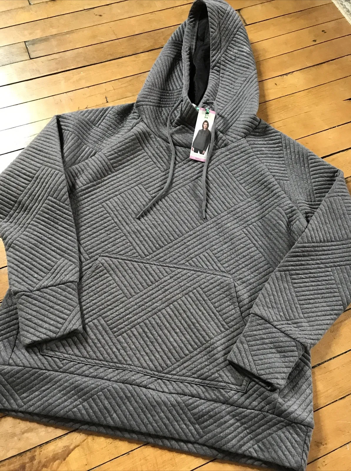 NWT Green Tea Women's Charcoal Gray Quilted Pullover Hoodie S - Image 1