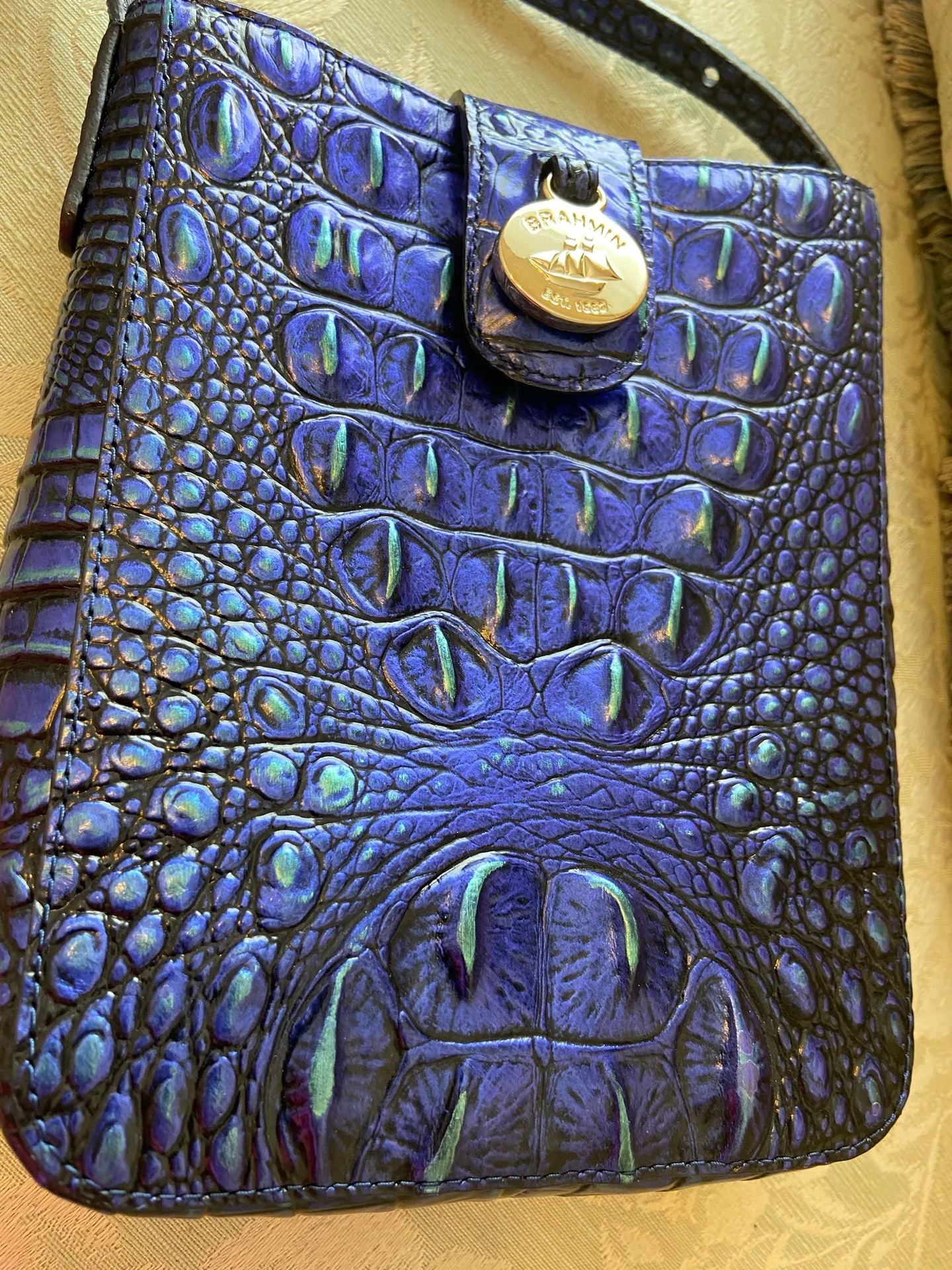 Brahmin Marley Mirage Melbourne Blue Crocodile-Embossed Crossbody Bag - Image 12