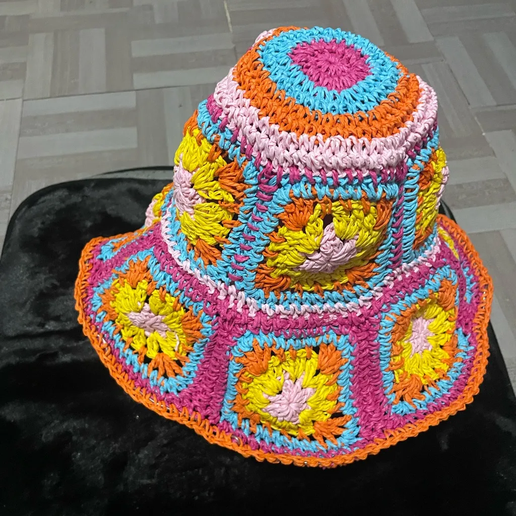 Colorful Crochet Sun Hat Red - Image 5