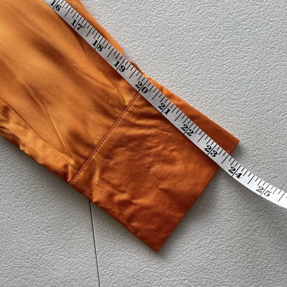 MNG Mango Womens Sz 8 Satin Top Blouse High Neck Long Sleeve Light Bronze Orange - Image 14