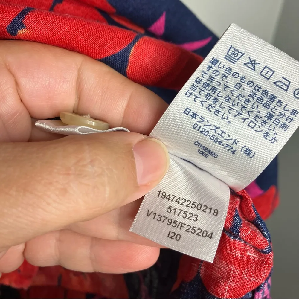 Lands’ End bright Hawaiian print shirt 100% linen women’s‎ size large blue pink - Image 5