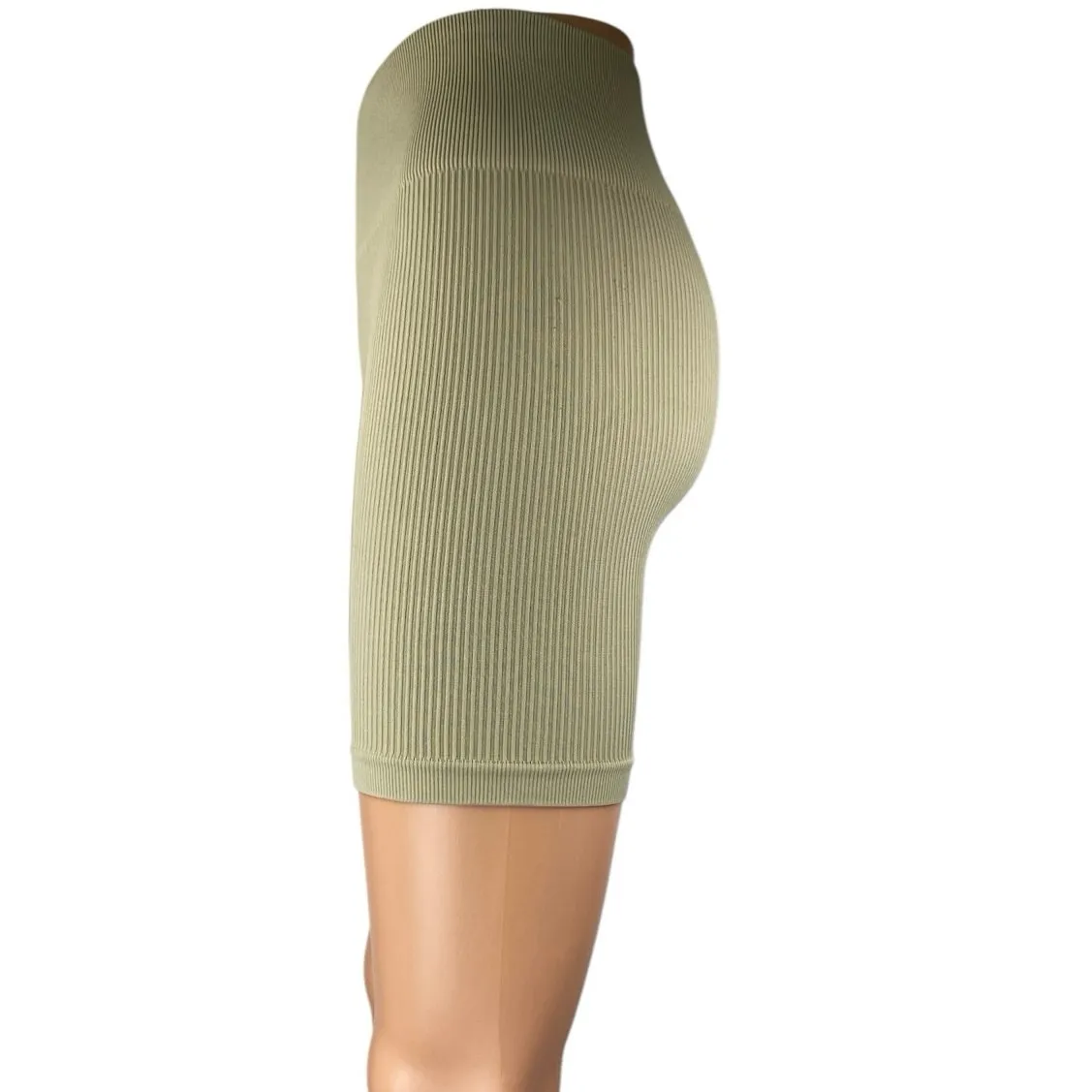 Adanola Women's Olive Green Rib Knit Mid Rise Activewear Yoga Gym Biker Shorts S - Image 2