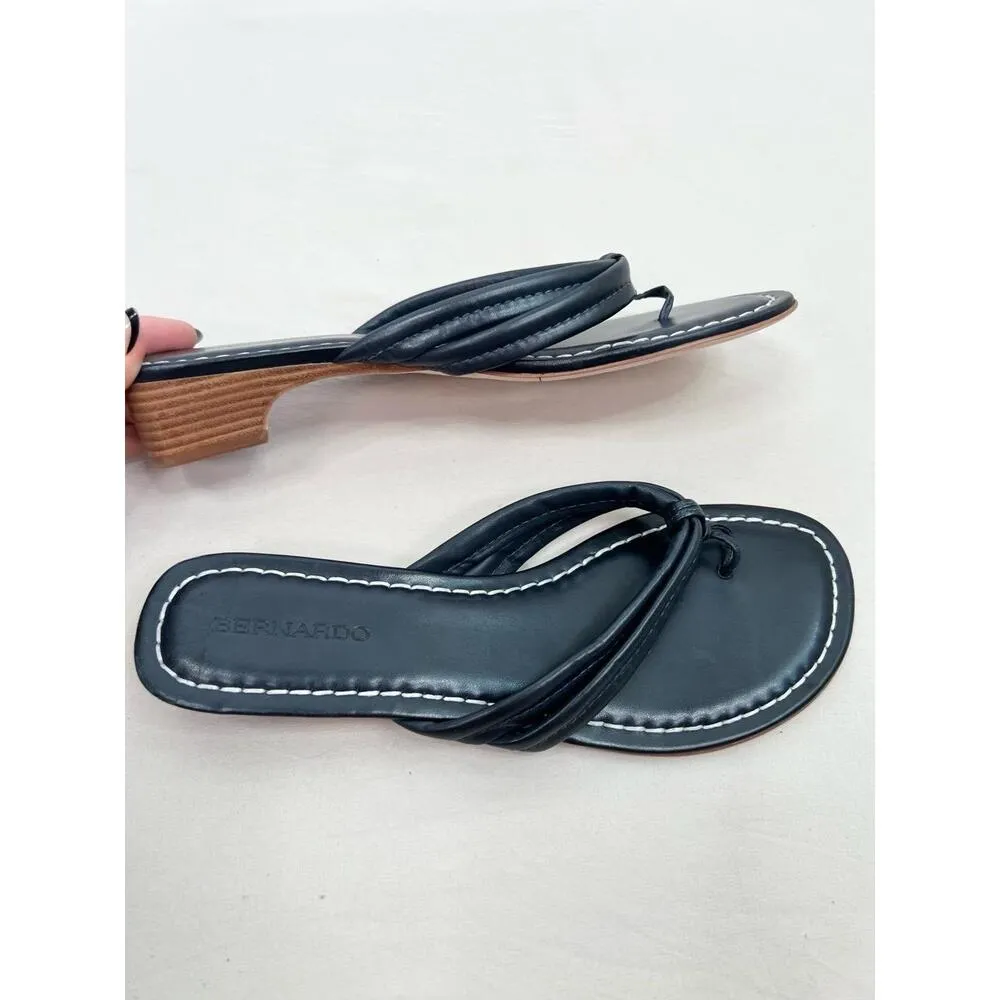 Bernardo Navy Blue Slipon Stitch Detailing Square Toe MIAMI Thong Sandals 10M - Image 5