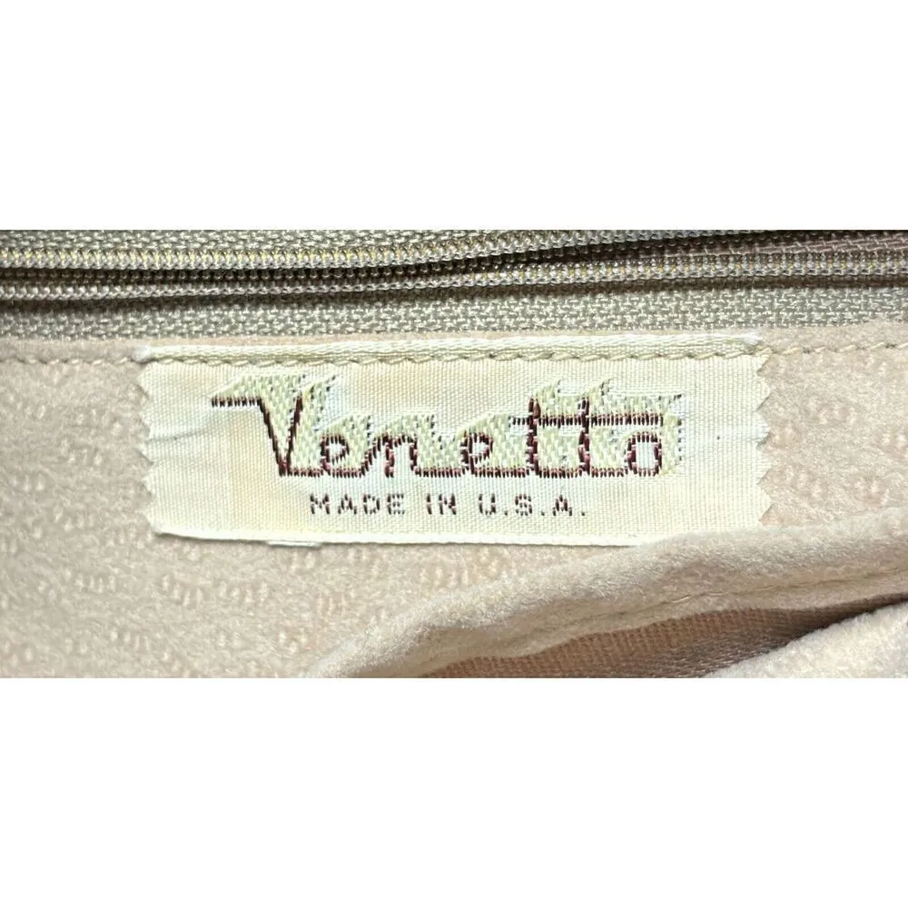 Vintage Venetto Purse Handbag Beige Leather Snake Skin Zip Closure Rare Classic Tan - Image 5