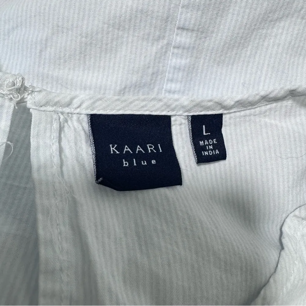 Kaari Blue Flower Embroidered Flutter Top Floral Blue Stripe Large - Image 6