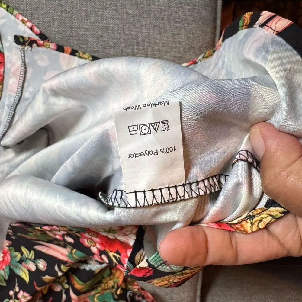 Dalia Macphee Pink and Red Puff Sleeve Mini Dress with Mandarin Collar M Size M - Image 11