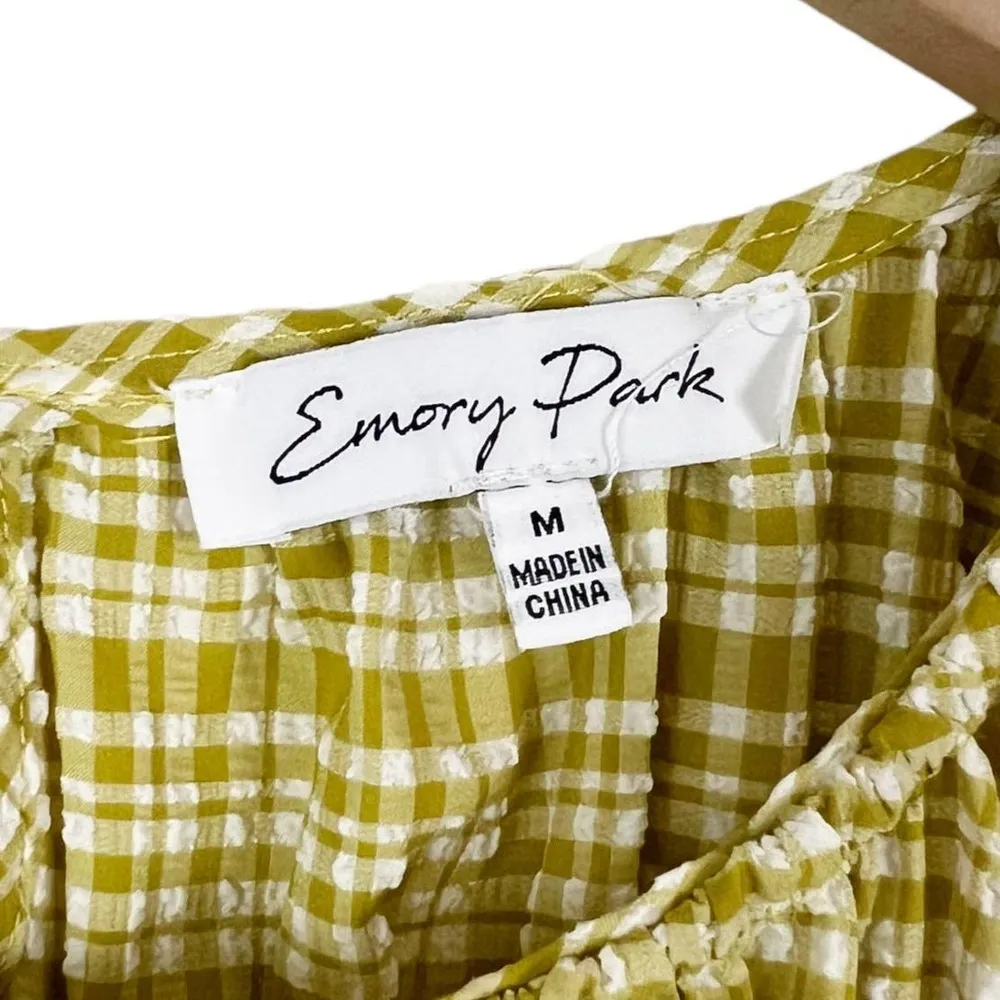 Emory Park Plaid Print Ruffle Cropped Top Lime Green Size Medium - Image 5