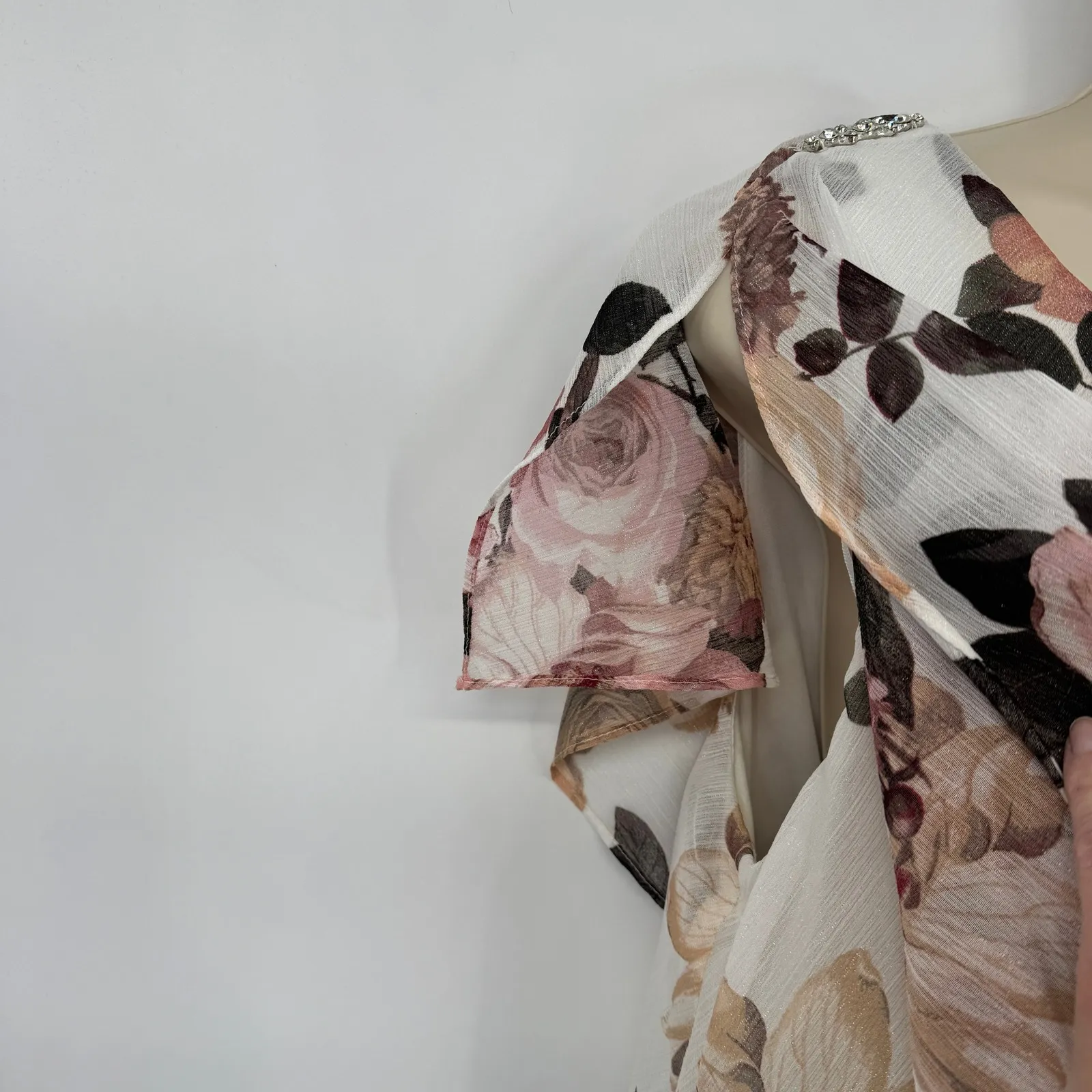 Vintage SLNY Floral Tiered Ruffle Dress Womens 10 White Pink Tea Party Romantic - Image 7