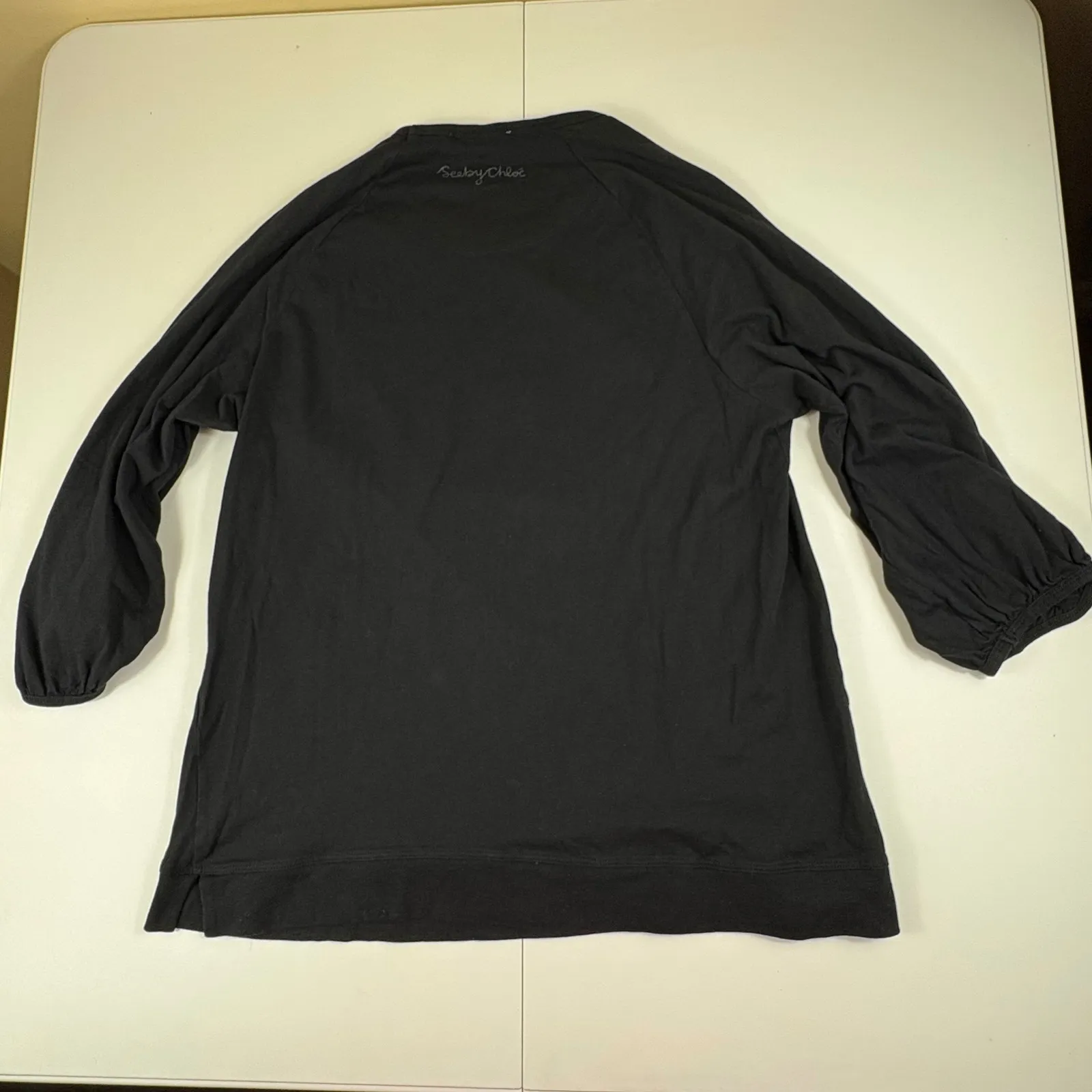 See By Chloé Black Robot Graphic Art Top 3/4 Sleeve Designer Tee Size L - Image 5