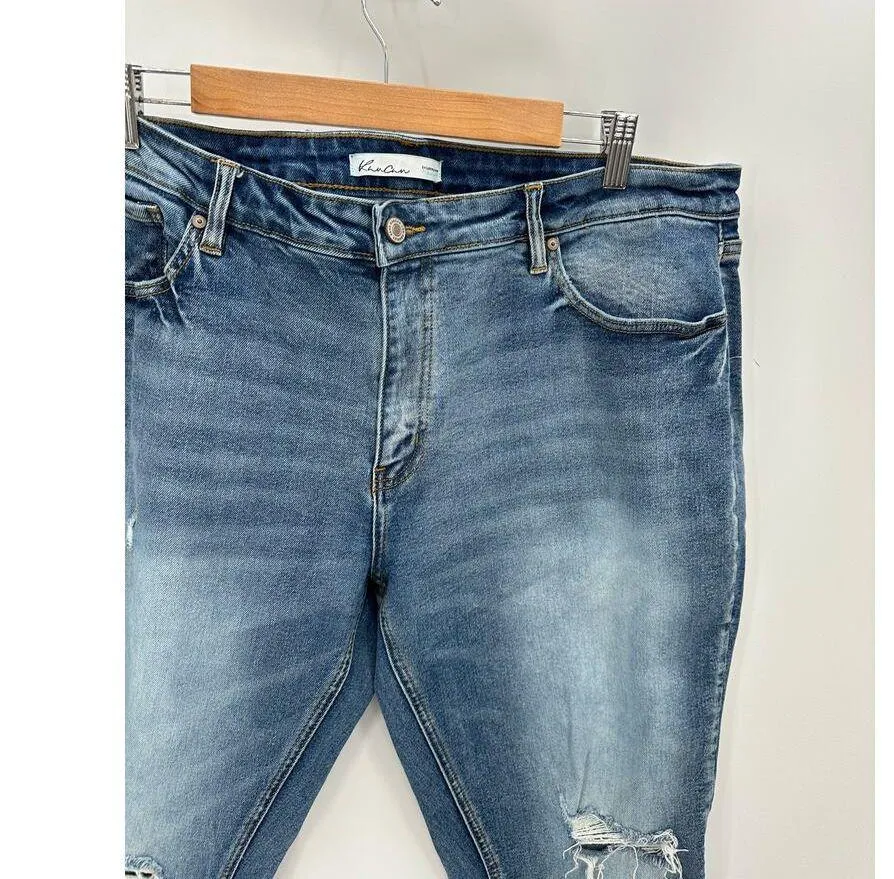 Kancan Womens High Rise Boyfriend Jeans Size 32 Washed Distressed Knees Blue - Image 4