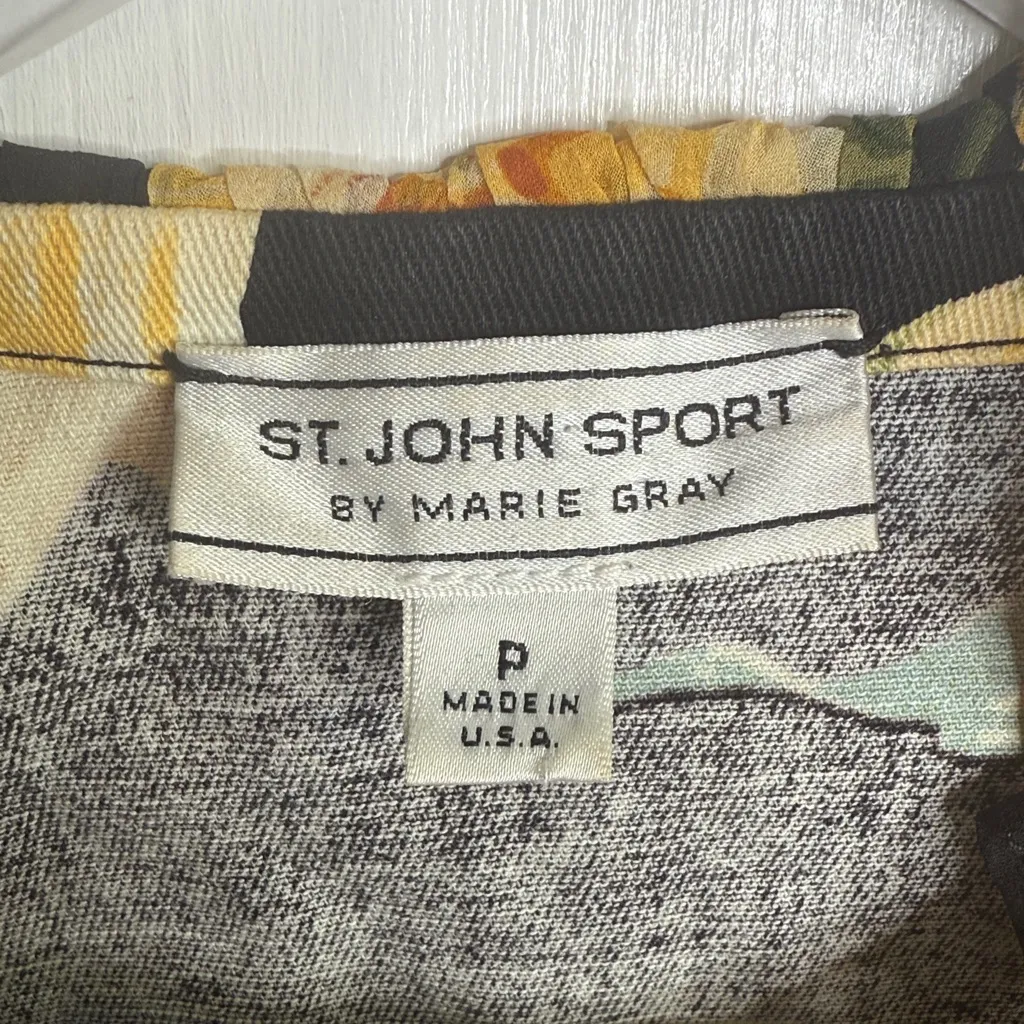 St. John Sport by Marie Gray Floral Ruffle Trim Blazer Jacket W1888 Sz 2 Black - Image 3