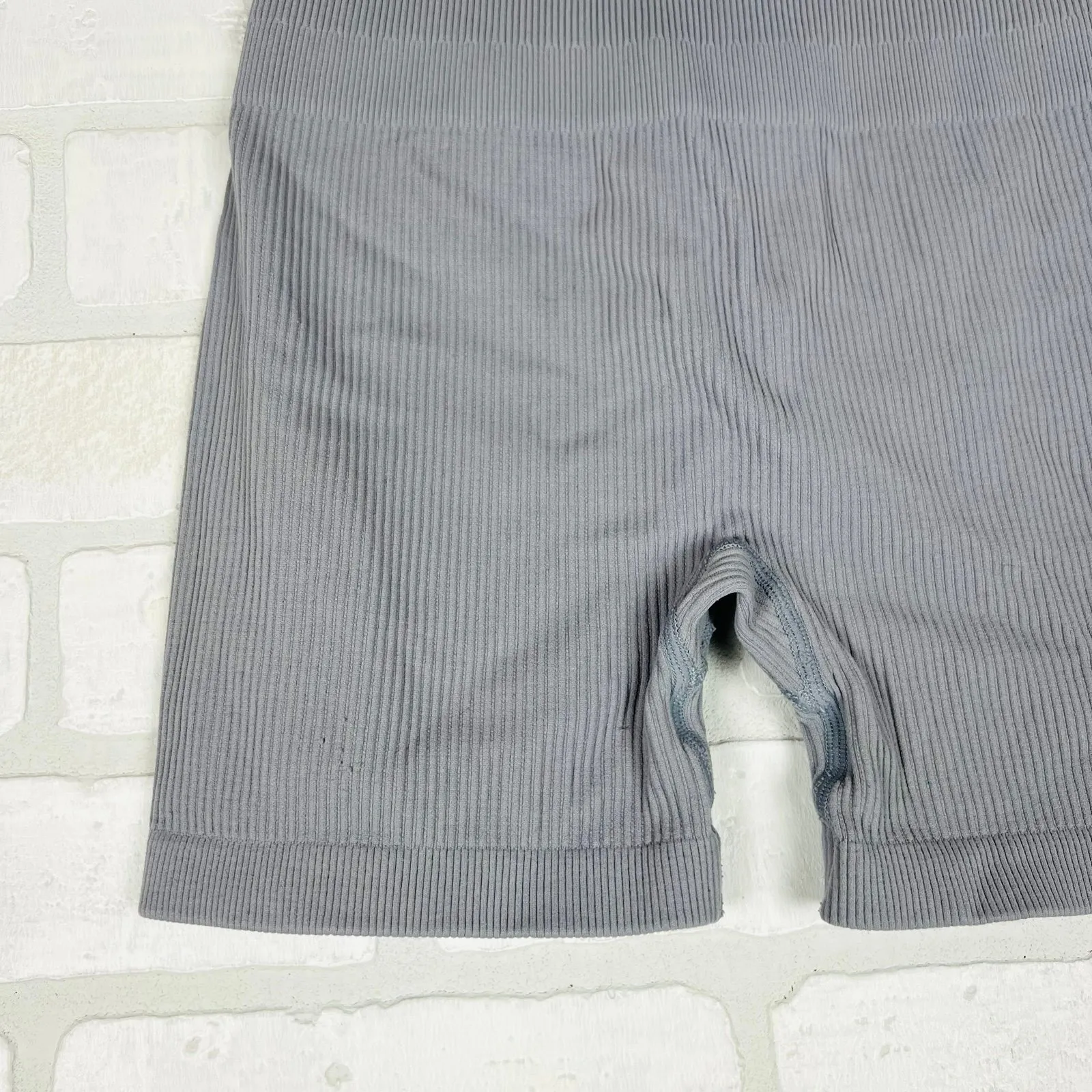 Essential Seamless Ribbed Booty Shorts, Soft‎ Gray, Size Medium, Compressing Gray - Image 3