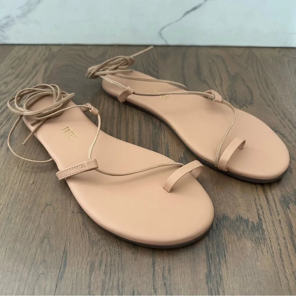 NWT Tkees Jo Ankle Wrap Flat Leather Sandals in Hazelton Beige Size 9 US 40 EU - Image 4