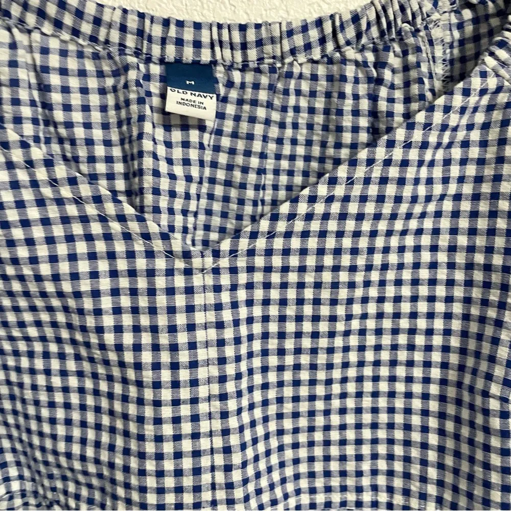 Old Navy Womens Shirt Blouse Blue White Gingham Plaid Seersucker Size Medium - Image 10
