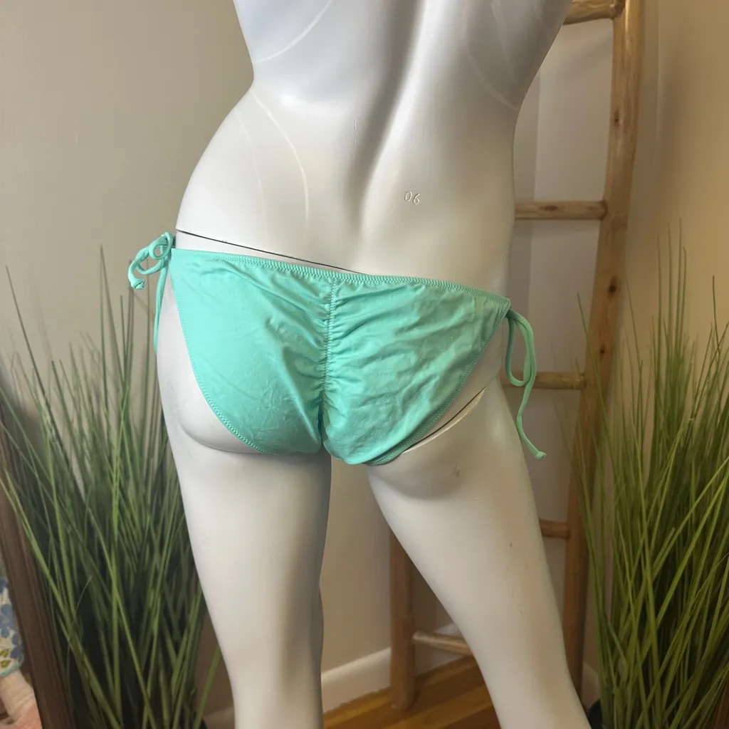 Victorias Secret Bikini Bottom Side Tie Ruched Backside Tiffany Aqua Blue Medium - Image 2