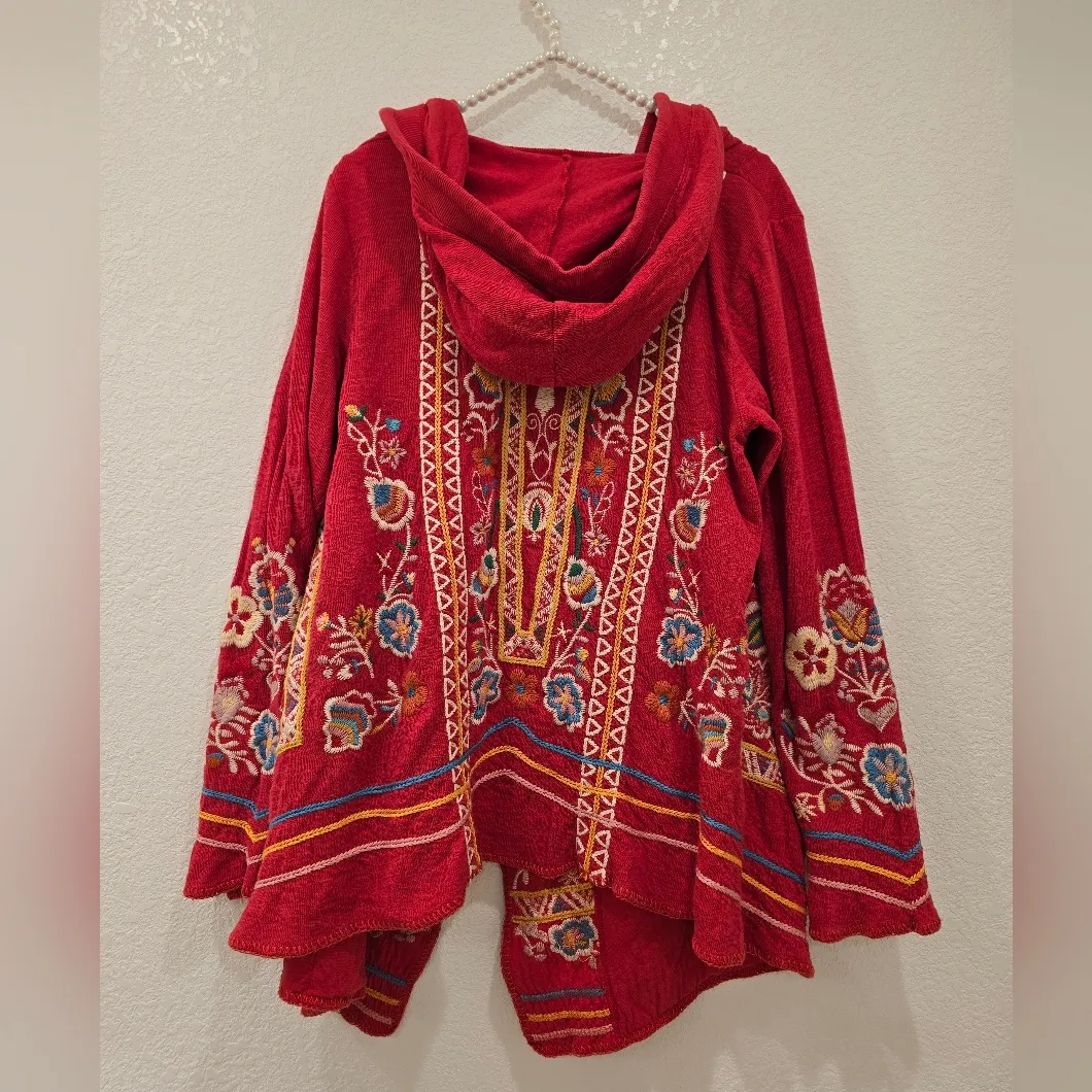 Johnny Was Jemima Hoodie in red with colorful floral embroidery Size S - Image 6
