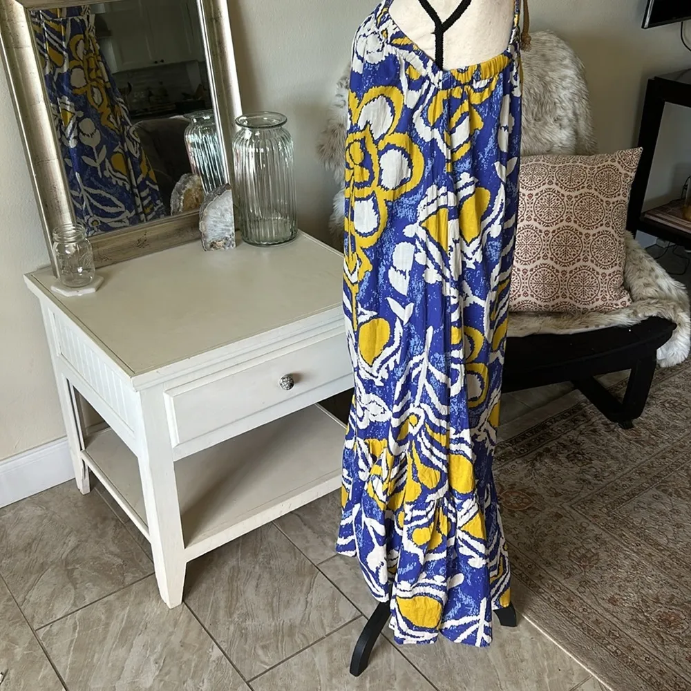 Cleobella Muriel organic cotton boho blue gold Midi maxi Dress In Azores small​​ - Image 6