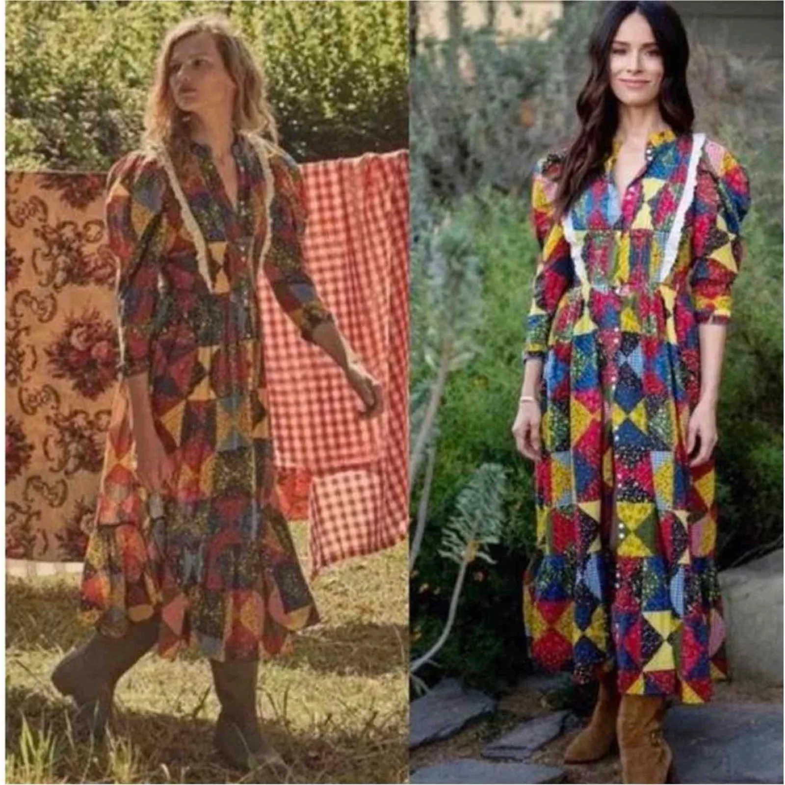 Doen Nicoletta Patchwork Print Organic Cotton Midi Dress Size XS - Image 6