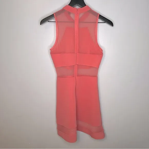 Topshop Mesh Insert Coral Sleeveless Skater Dress‎ Size 4 - Image 2