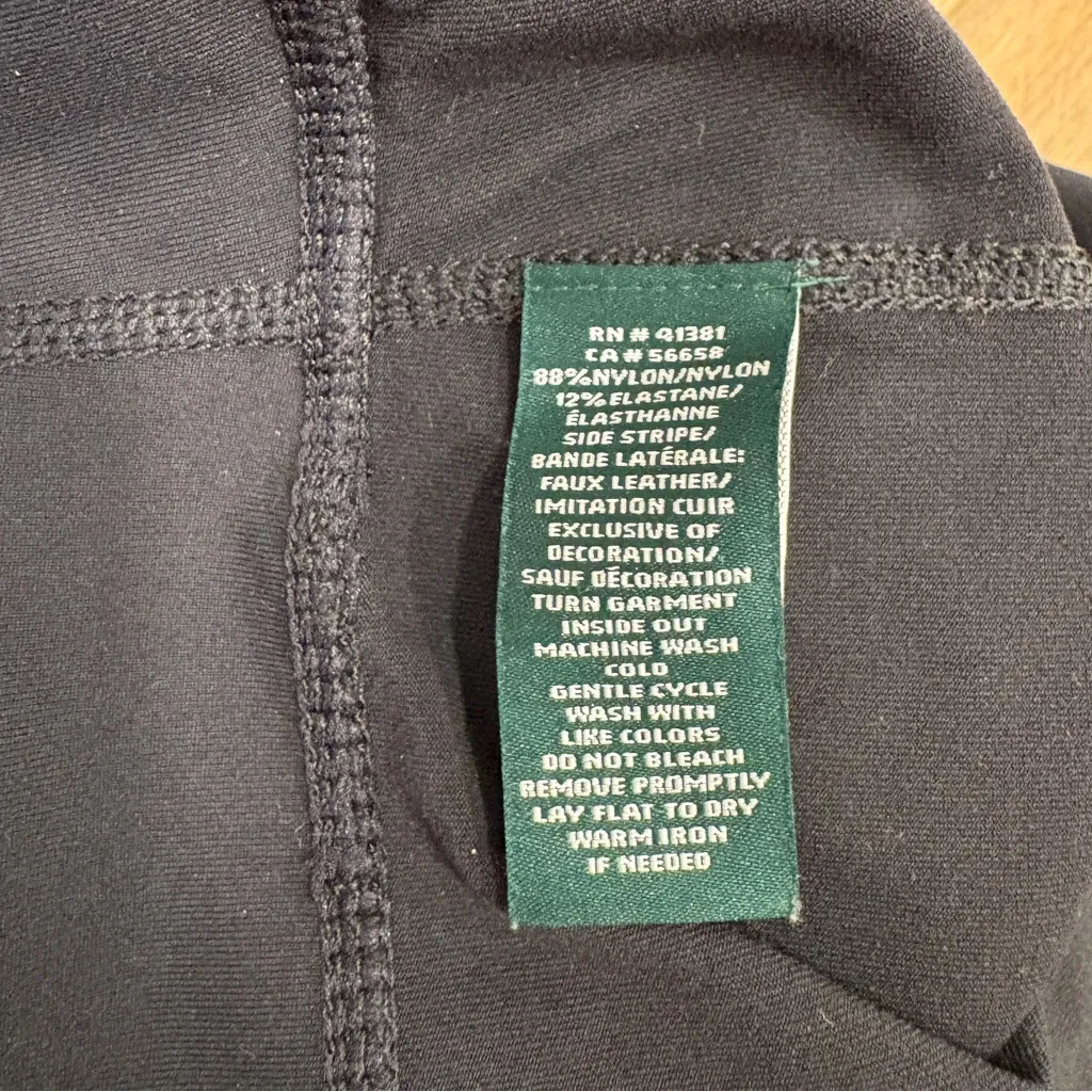 🌟LAUREN RALPH LAUREN🌟 KNIT PONTE LEGGINGS FAUX LEATHER SIDE PANEL BLACK SZ L - Image 7