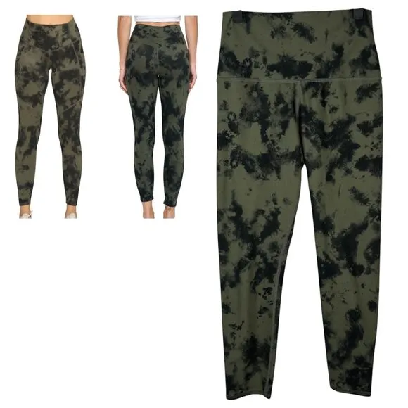 Evolution and Creation Green Black Marble Print Cropped Leggings Size Medium - Image 2