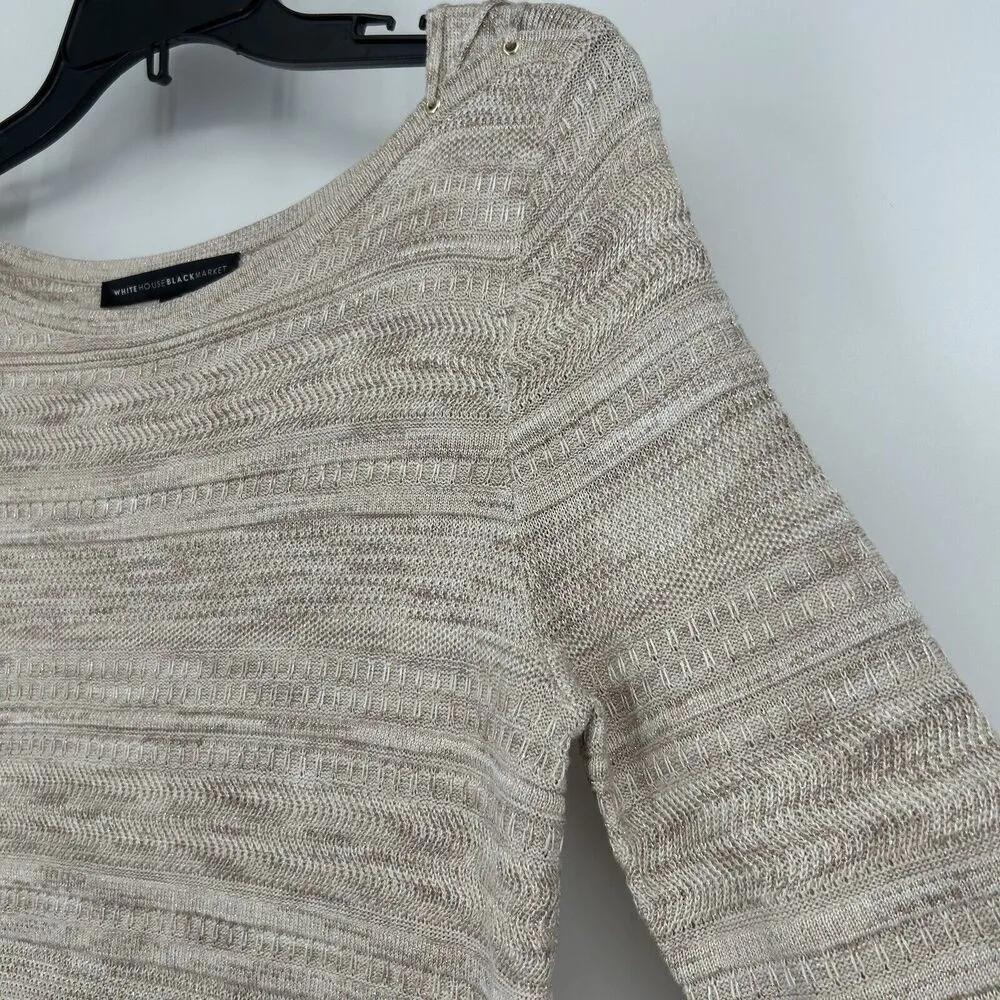WHBM Beige Spacedye Tunic Sweater Knit Metallic Boat Neck 3/4 Sleeves Size XS - Image 3