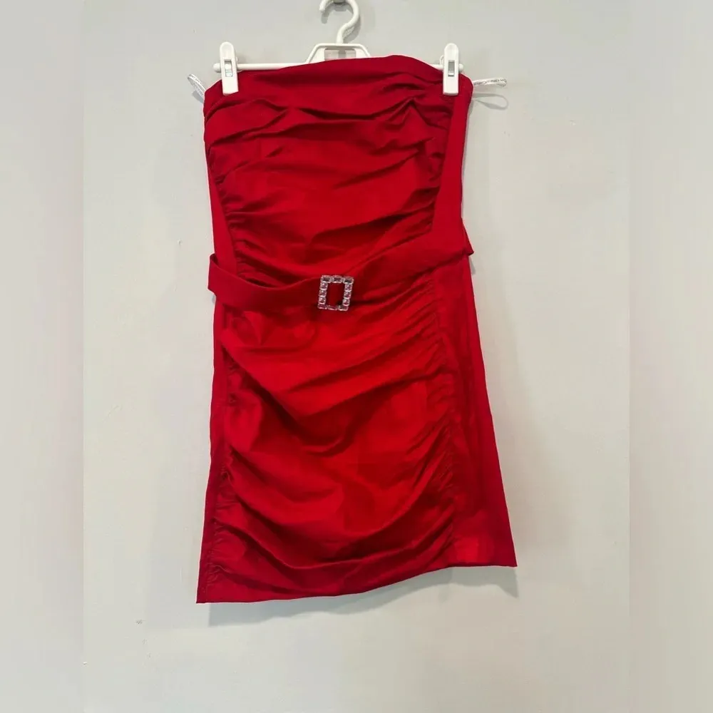 Jessica McClintock Gunne Sax Red Ruched Strapless Party Cocktail Dress Size 11 - Image 6