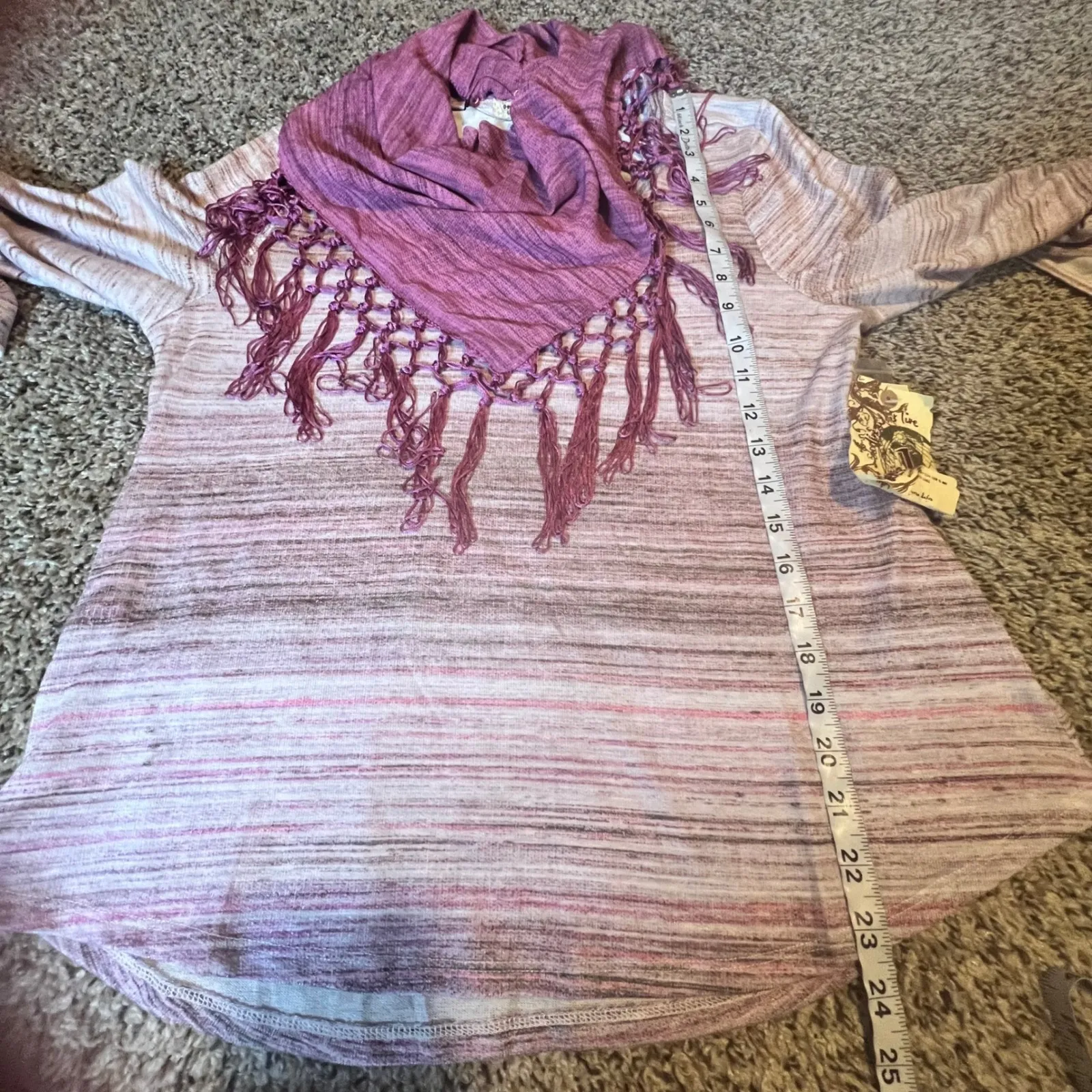 One World Cozy Knit Cowl Neck Fringe Tunic Top Pink Heathered XL - Image 7