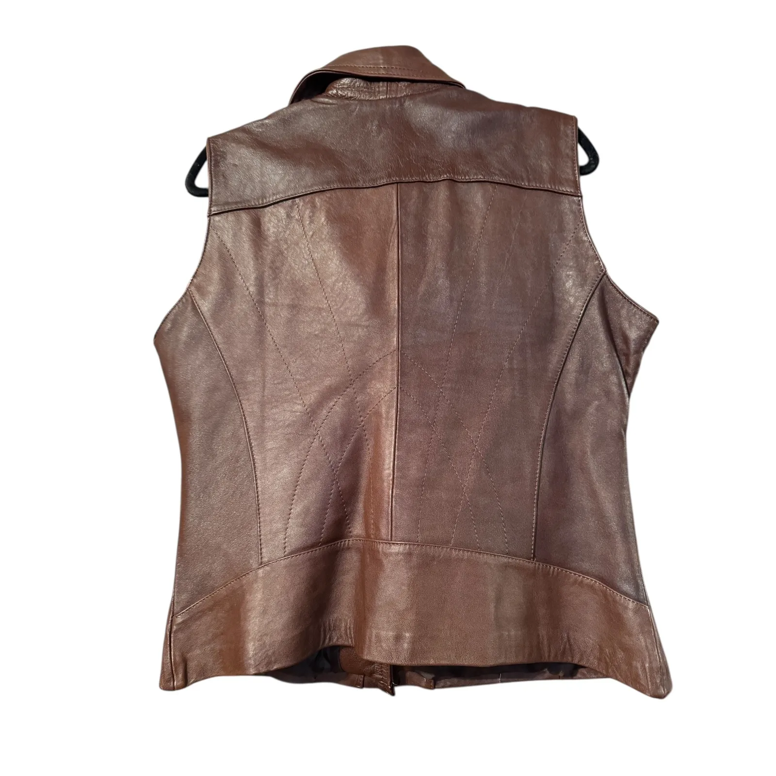 Alcaraz Leather Vest Brown Motorcycle Biker Style Women's XXXL see measurements Size undefined - Image 4