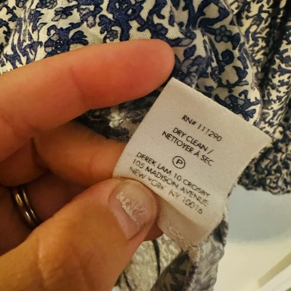 DEREK LAM 10 CROSBY White Blue Print Long sleeves Mini Dress Size 10 - Image 10