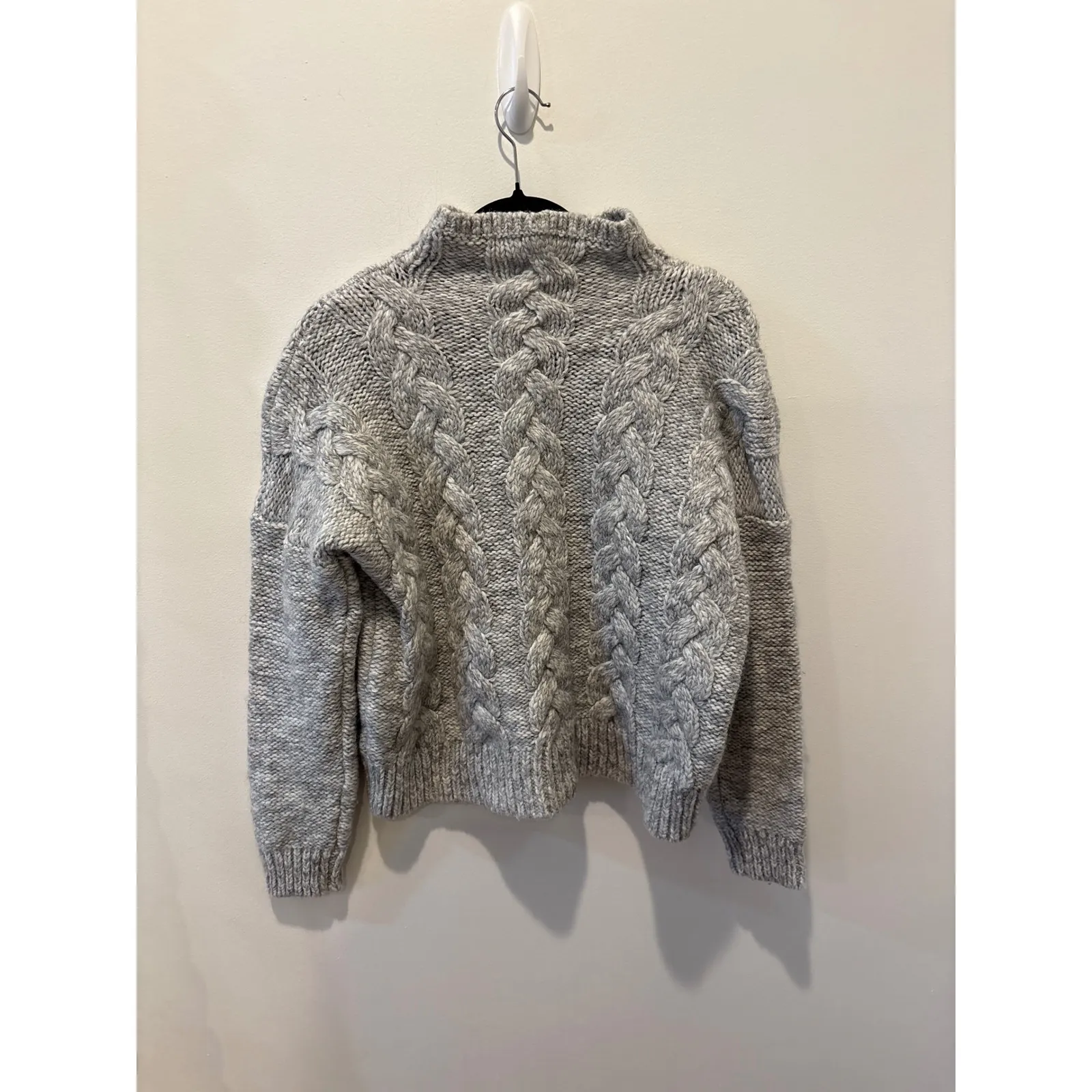 Madewell Cable Knit Mock Neck Sweater Light Gray Wool Blend Size M - Image 2