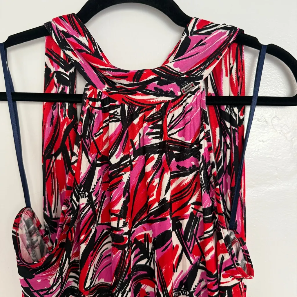 Miss Sixty Red Pink and Black Abstract Sleeveless Halter Top Large - Image 3