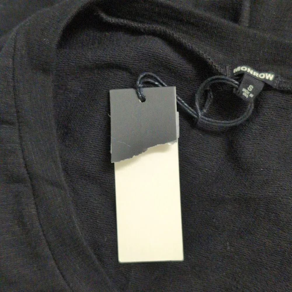 NWT Monrow Black Long Sleeve Ruched V Neck Knit Dress USA Made Revolve Size S - Image 8