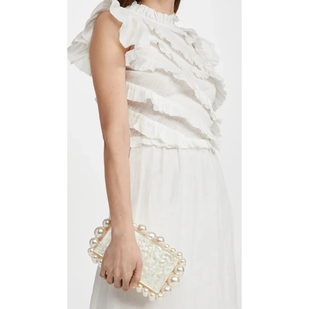 Cult Gaia Eos Beaded Acrylic Box Clutch in Pearl Woth Box Womens Ball Bag - Image 15