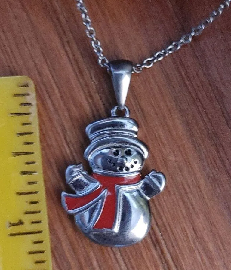 Silver Steel Christmas Snowman Pendant Necklace - Image 3