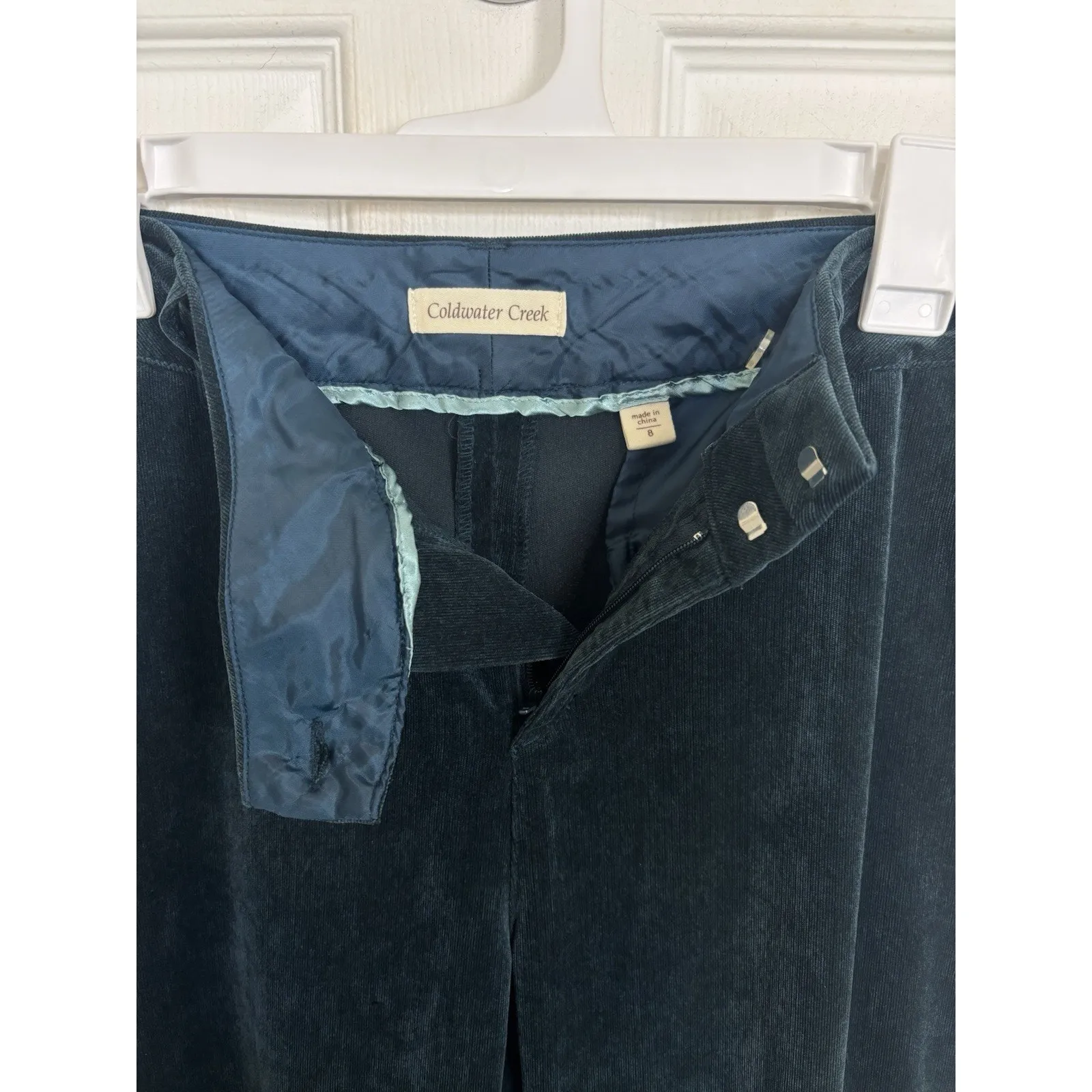 Coldwater Creek Teal Velvet Wide Leg Pants Size 8 Holiday Party Office Velour - Image 5