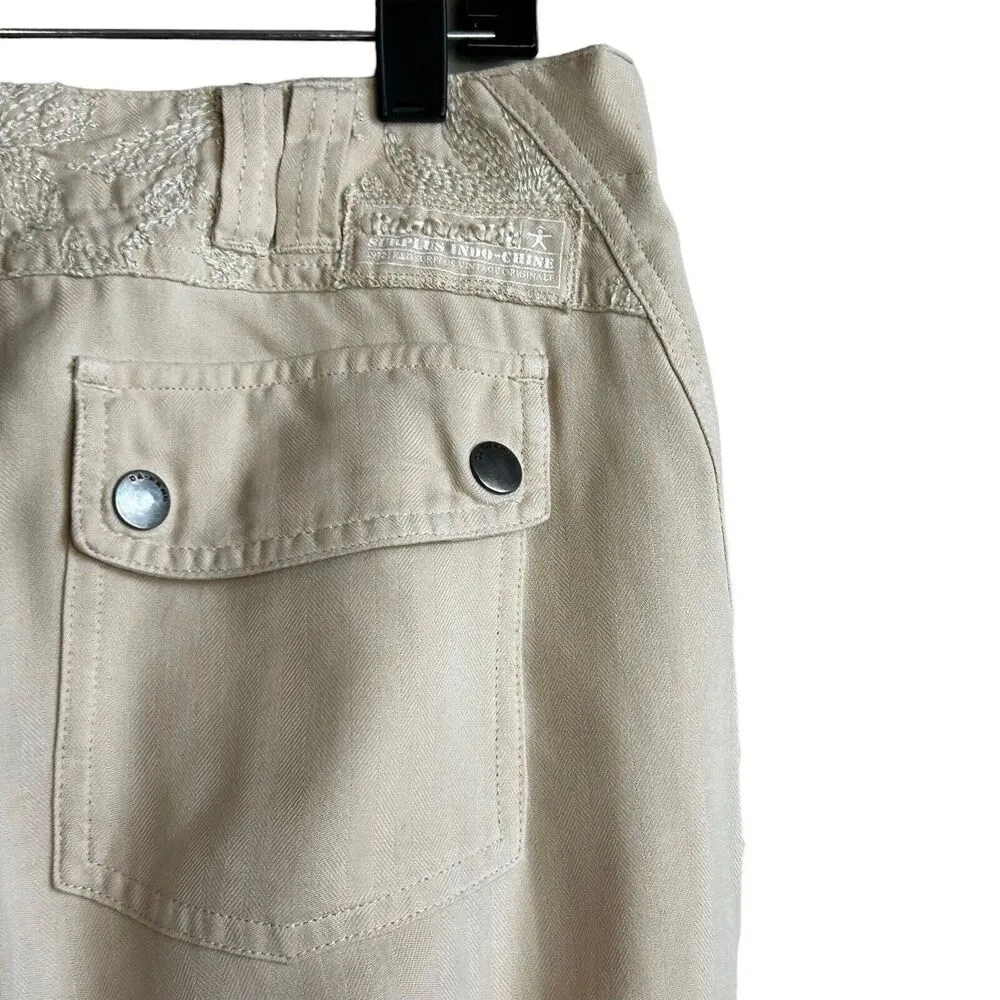 DA-NANG Mid Rise Surplus Cargo Pants Size Medium Embroidered Beige Y2K - Image 4