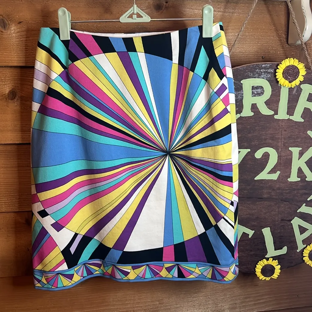 Vintage Carlisle Geometric Cotton Midi Pencil Skirt 90 Y2K Pattern Mod 70s Inspo - Image 4