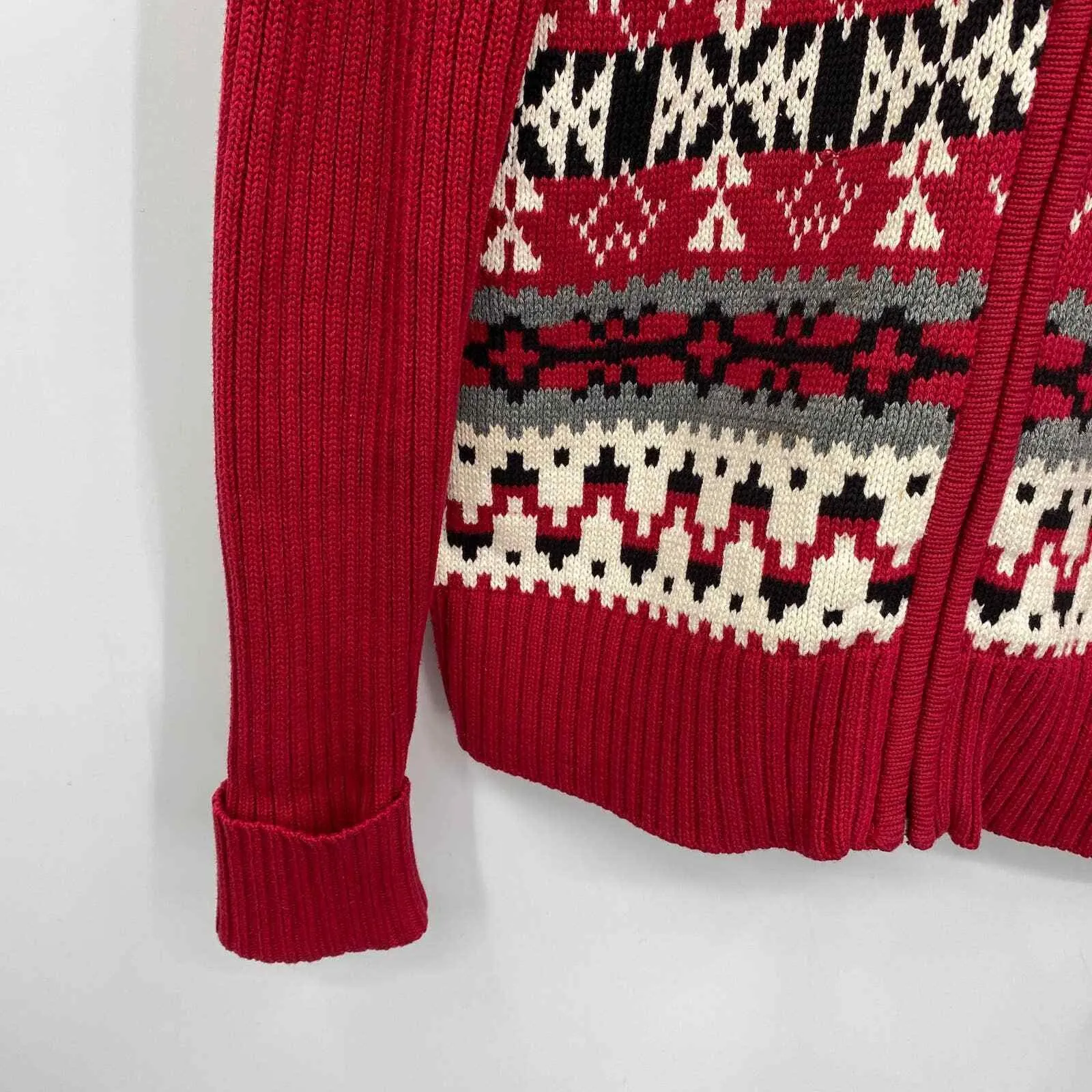 Covington Zip Front Cardigan Sweater Womens Small Red Ribbed Nordic Aztec Knit - Image 4