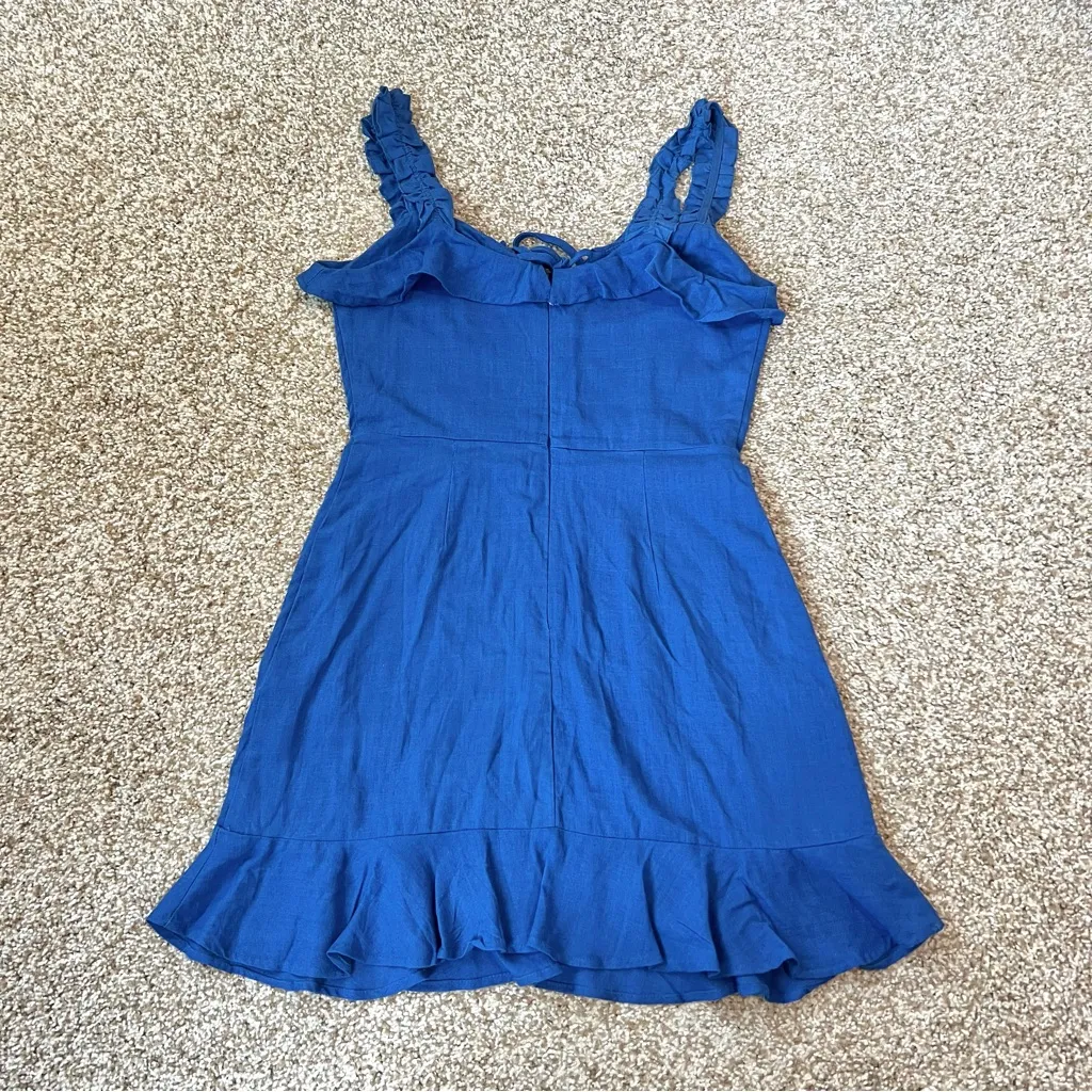 Lulus Days Like This Royal Blue Sleeveless Ruffled Linen Blend Mini Dress Sz XS - Image 9
