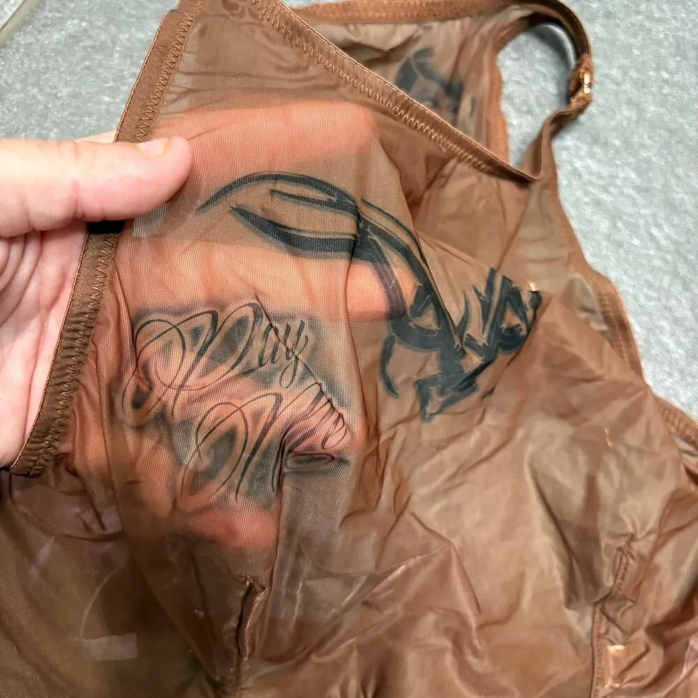 Savage X Fenty Tattooed Tricot Knit High Neck Bra Brown Sugar 32C Soto Girl Size undefined - Image 5