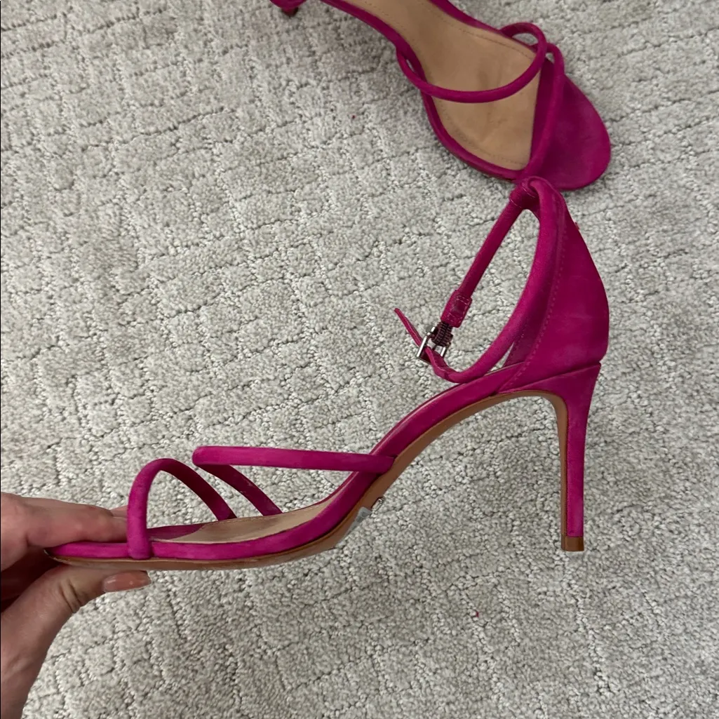 Schutz Jenina Fuchsia Nubuck Strappy Heel pink suede sandal kitten heel ankle - Image 4