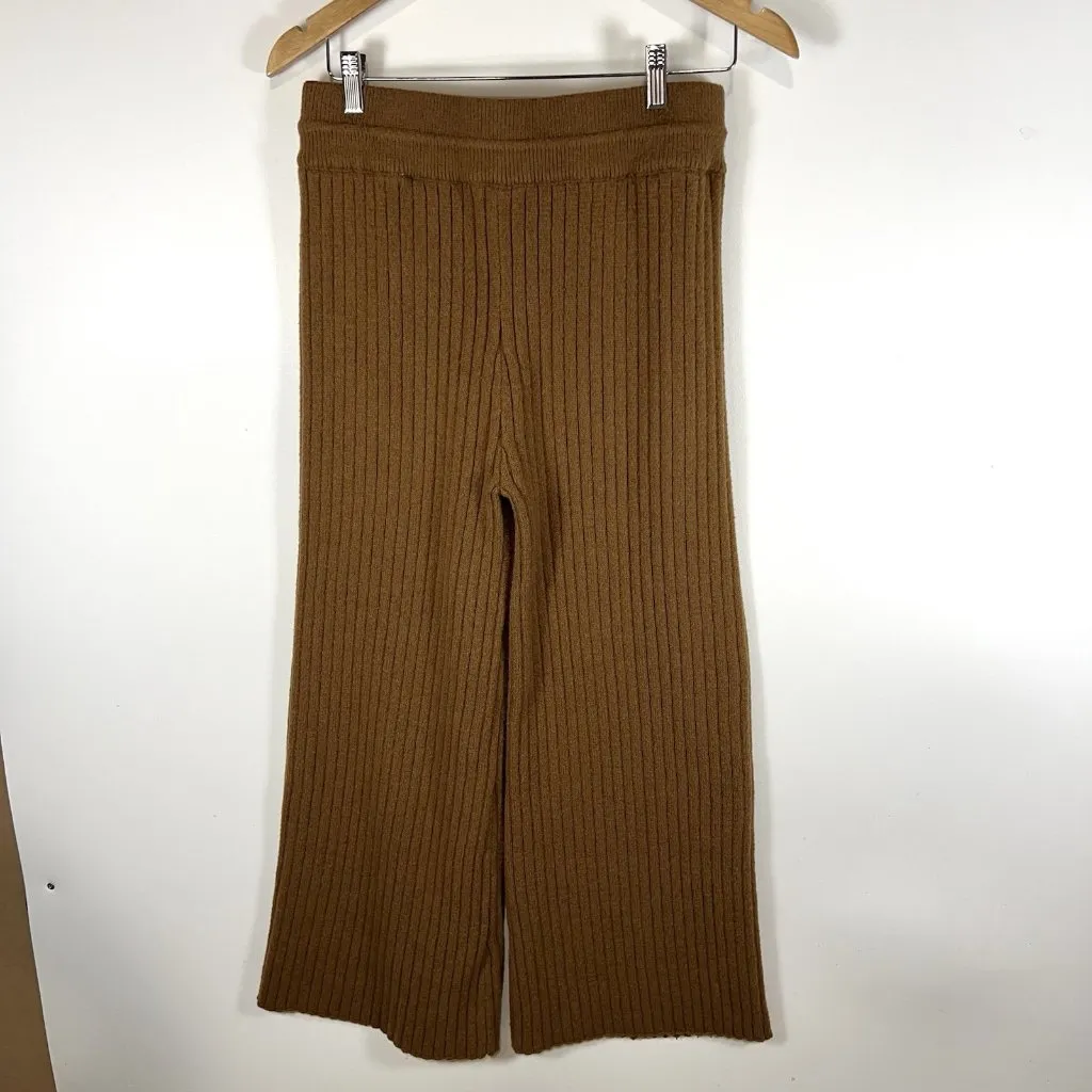 Zara Chunky Knit Ribbed Pants Drawstring Brown‎ Women’s Size Medium Boho Comfy - Image 5