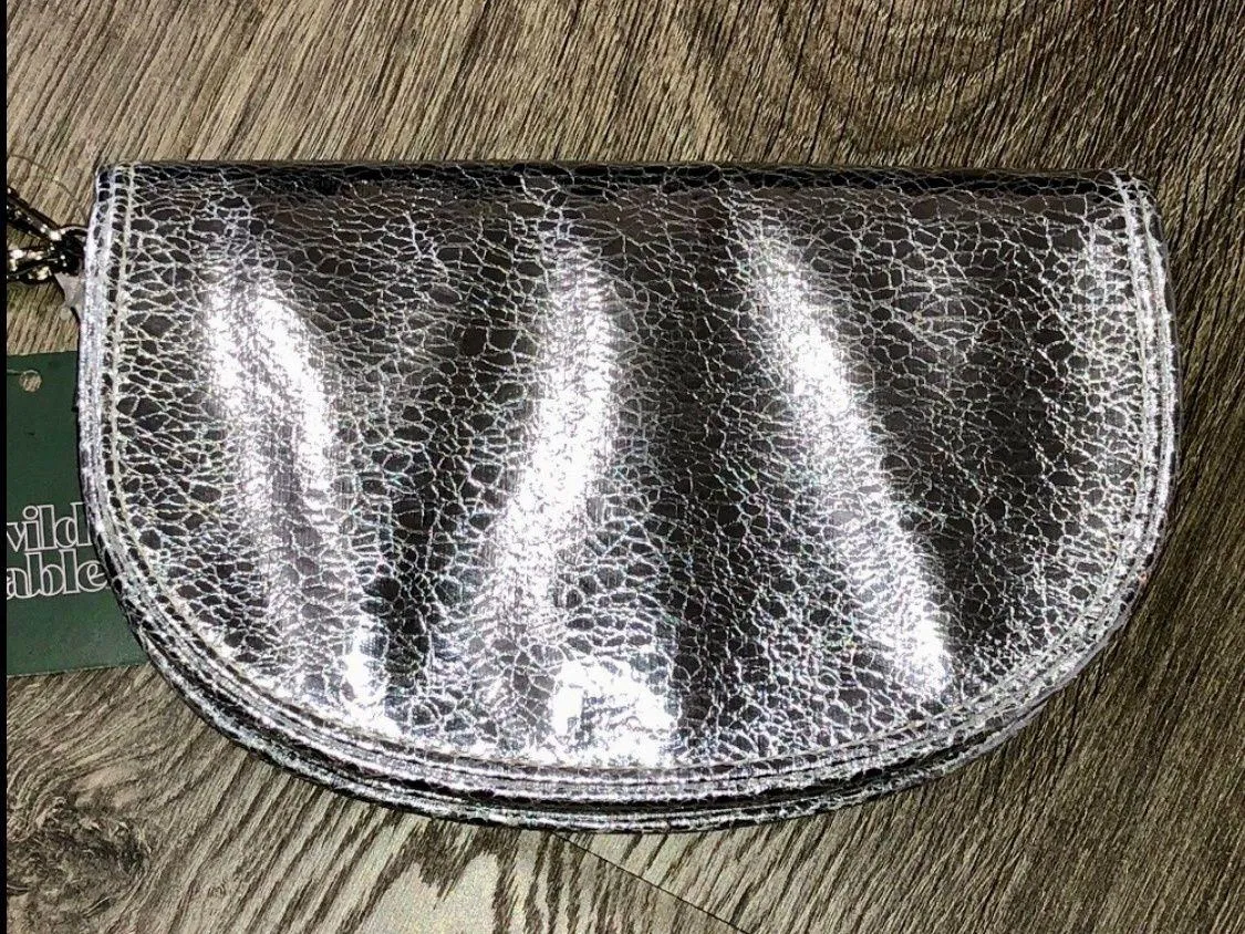 NWT!  Wristlet Bag Metallic Silver W Strap Or Hoop Handle - Image 4