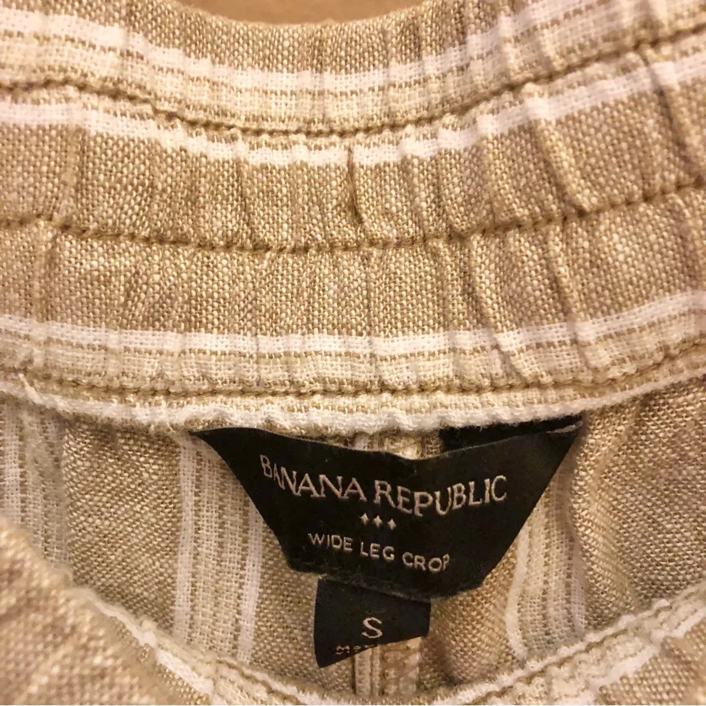 Banana Republic Striped wide Leg Crop‎ Linen Blend Pants Tan White Small - Image 3