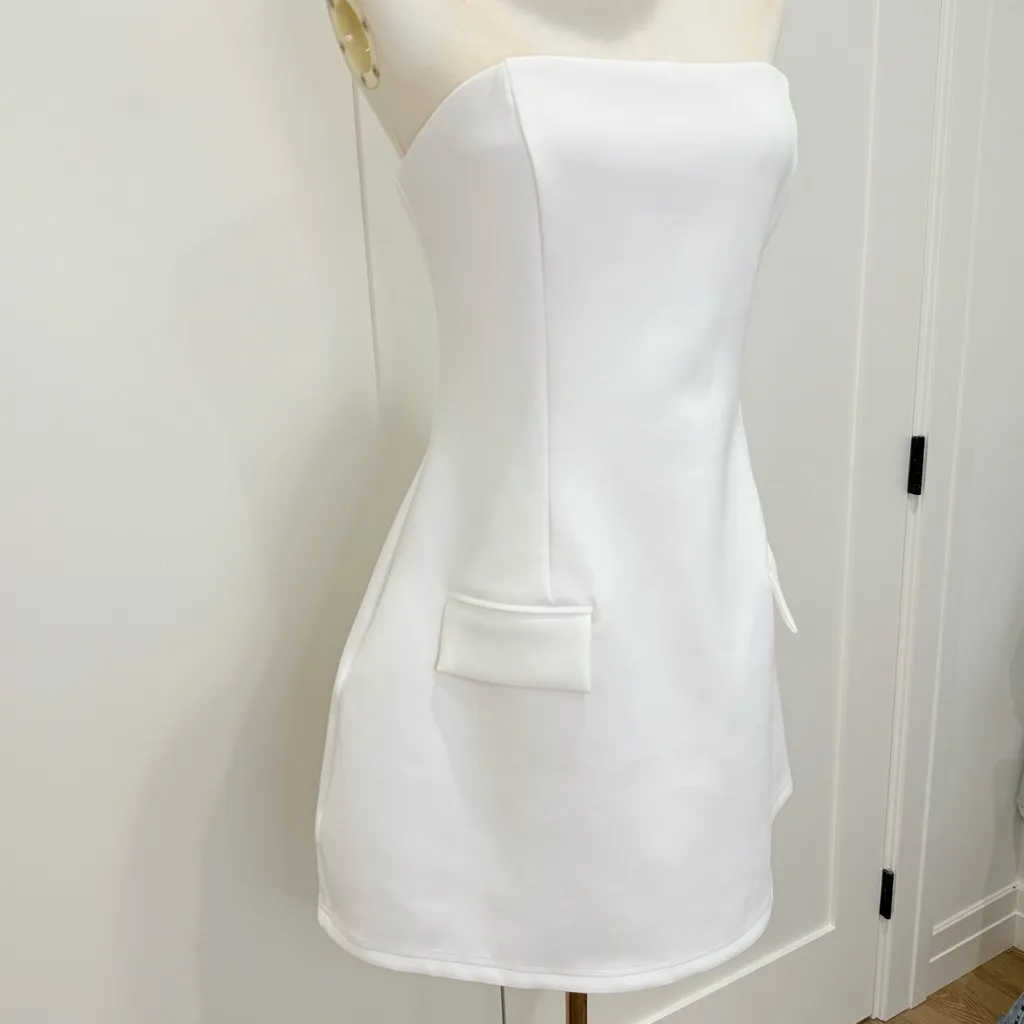 Heiress Beverly Hills Strapless A Line Pocket Mini Dress White XL Bridal Chic - Image 9